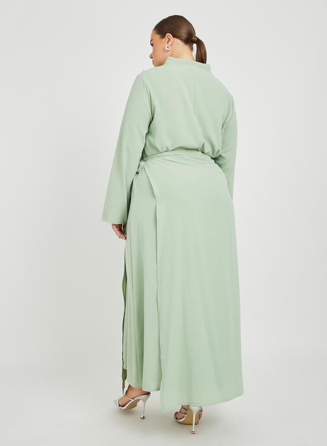 Styli Styli Plus Size Solid Collared Wrap Look Jalabiya with Lace Patch Detail  - Image 5