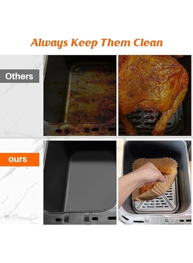 PROMASS Pack of Disposable Rectangular Air Fryer Paper Liners - Food Grade, Non-Stick & Oil-Proof (220x140x45mm) - Image 1