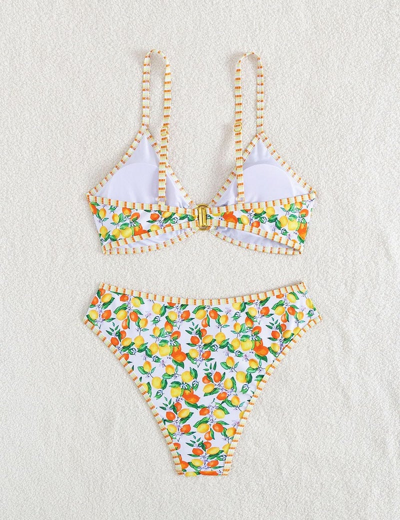 Tainehs Women's Two Piece Bikini Sets O Ring Front Top Ditsy Floral Triangle Swimsuits Cheeky Bathing Suit - Image 5