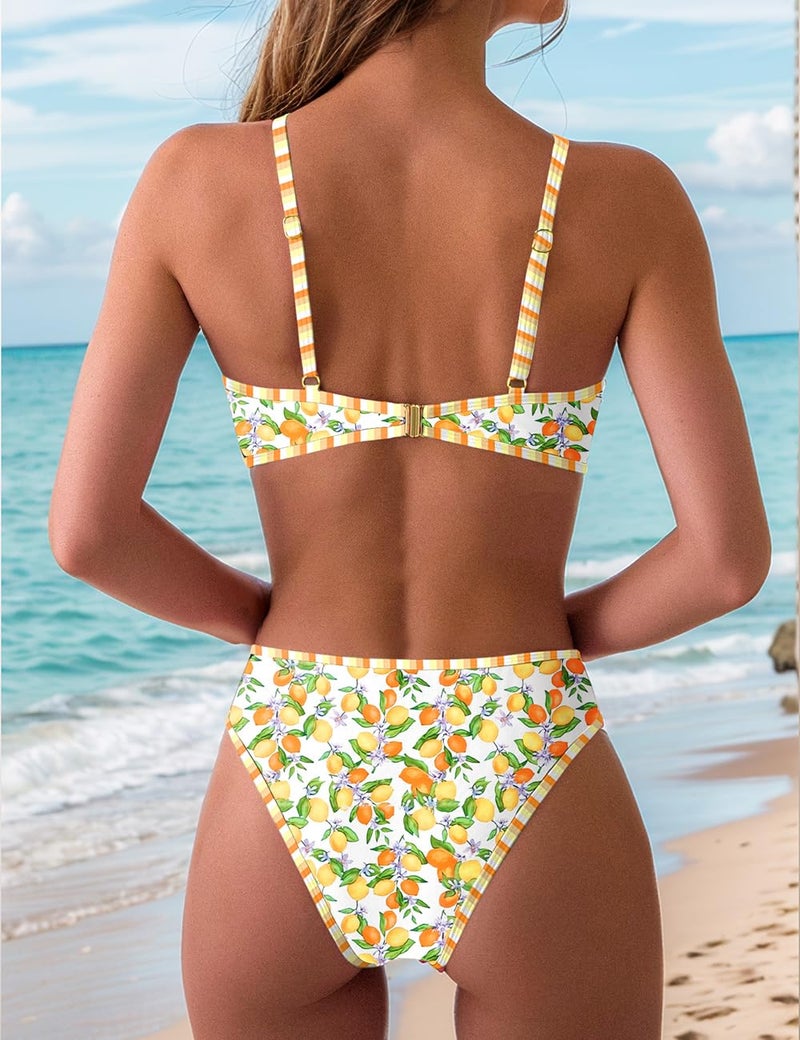 Tainehs Women's Two Piece Bikini Sets O Ring Front Top Ditsy Floral Triangle Swimsuits Cheeky Bathing Suit - Image 3