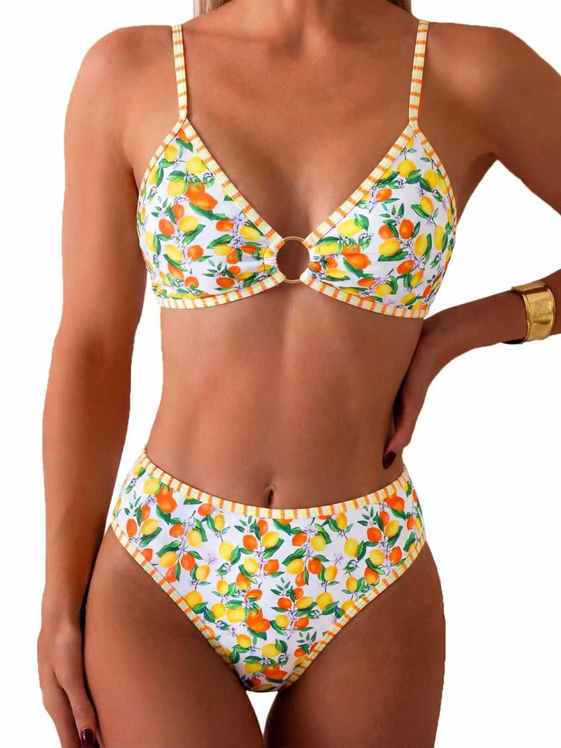 Tainehs Women's Two Piece Bikini Sets O Ring Front Top Ditsy Floral Triangle Swimsuits Cheeky Bathing Suit - Image 1