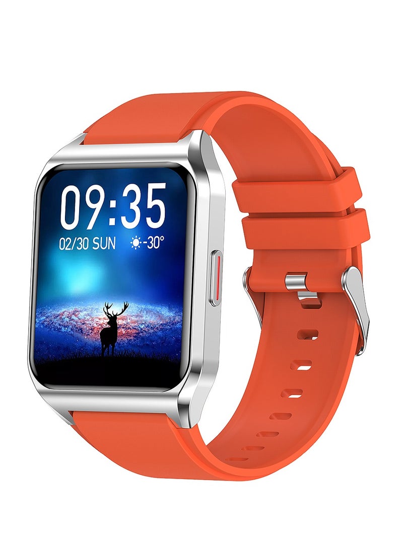 Loquat H60 Smart Watch Bluetooth Calling Body Temperature Heart Rate Smartwatch IP67 Waterproof Sports Fitness Tracker Watches For Men And Women With Orange Silicone Strap  - Image 1