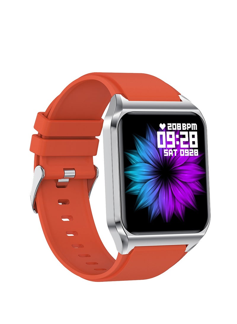 Loquat H60 Smart Watch Bluetooth Calling Body Temperature Heart Rate Smartwatch IP67 Waterproof Sports Fitness Tracker Watches For Men And Women With Orange Silicone Strap  - Image 3