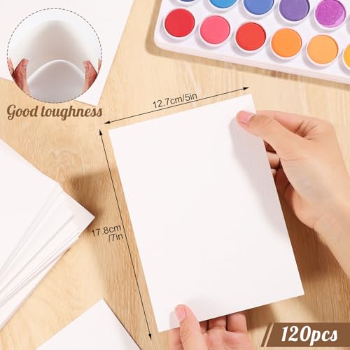 Prudiut 120 Sheets Watercolor Paper Bulk, 140 lb/300 GSM Cotton Cold Press White Paper, 5 x 7 Inch, Perfect for Kids, Students, Artists - Image 2