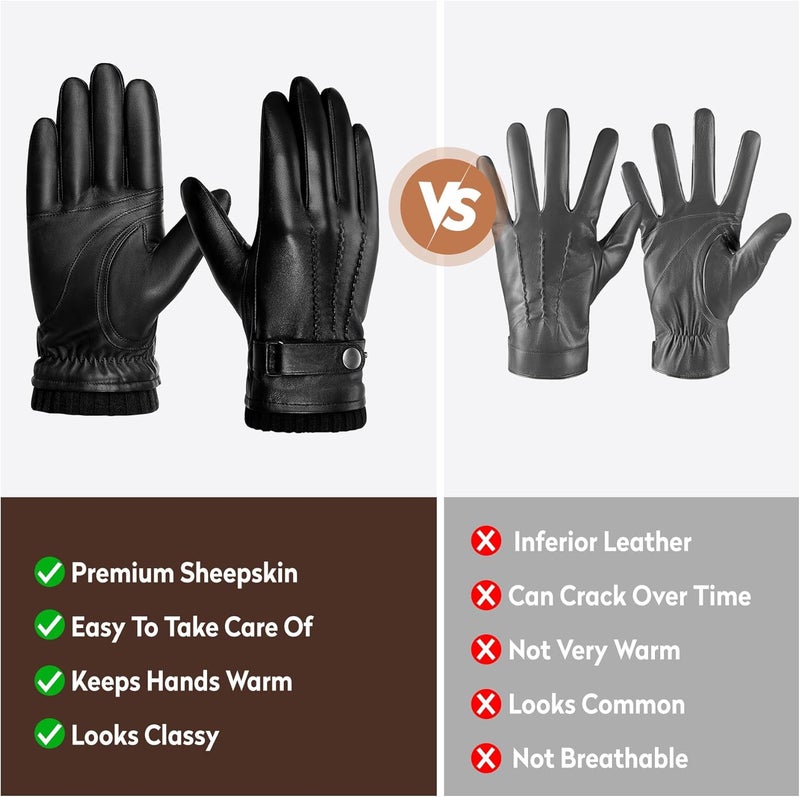 BISON DENIM Sheepskin Leather Gloves for Men - Winter Warm Touchscreen Gloves with Cashmere Lining - Image 2