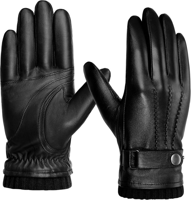 BISON DENIM Sheepskin Leather Gloves for Men - Winter Warm Touchscreen Gloves with Cashmere Lining - Image 1
