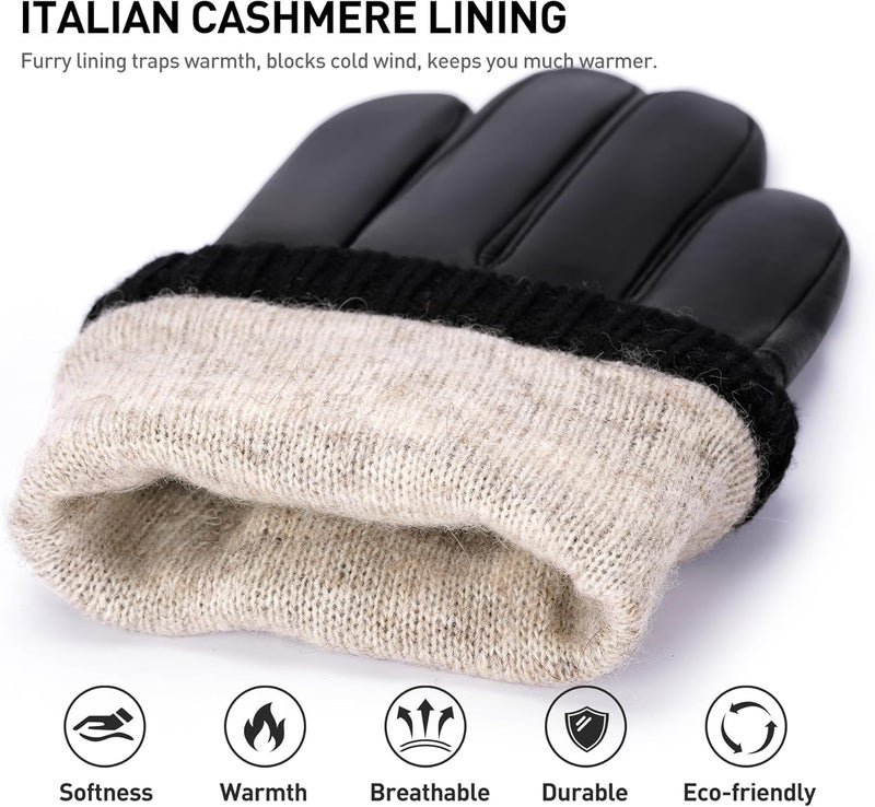 BISON DENIM Sheepskin Leather Gloves for Men - Winter Warm Touchscreen Gloves with Cashmere Lining - Image 4