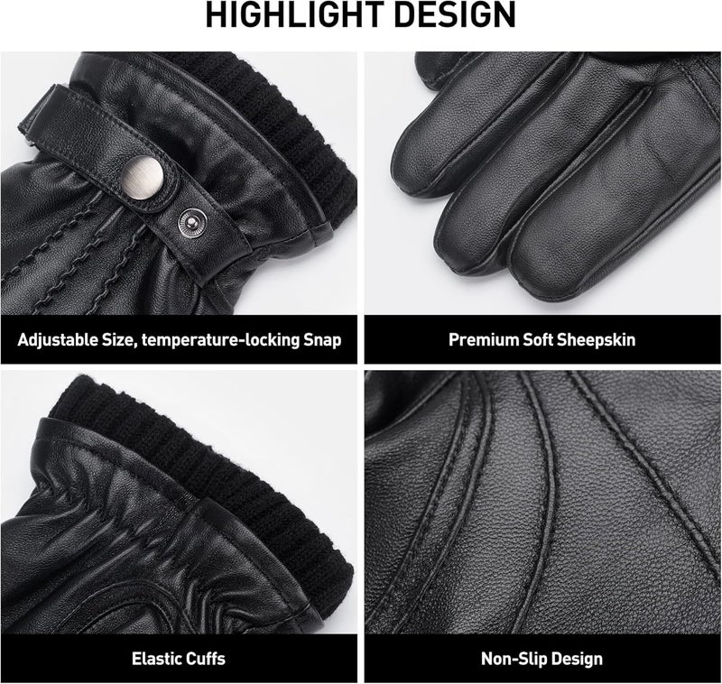 BISON DENIM Sheepskin Leather Gloves for Men - Winter Warm Touchscreen Gloves with Cashmere Lining - Image 5