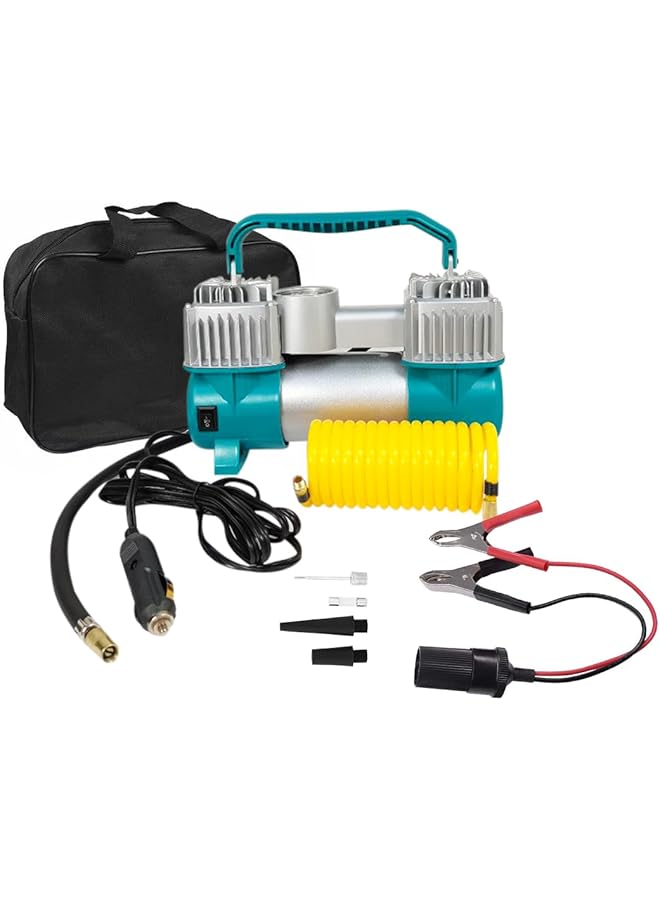 erorex 2 Cylinder Air Compressor With Light 150 Psi Max Pressure 12V Portable With Dual Stainless Steel Cylinders Quick Coupling Built In Thermal Overload Protection Ideal For Off Road Tires - Image 1