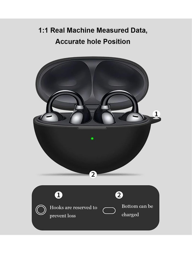 Excefore Earphone Protective Case for FreeClip, Lightweight Soft Silicone Shockproof Earphone Protective Case Cover with Carabiner for FreeClip (Black)  - Image 3
