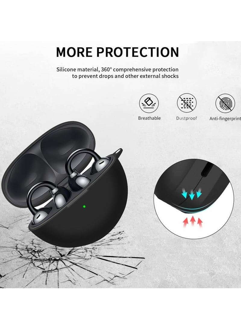 Excefore Earphone Protective Case for FreeClip, Lightweight Soft Silicone Shockproof Earphone Protective Case Cover with Carabiner for FreeClip (Black)  - Image 4