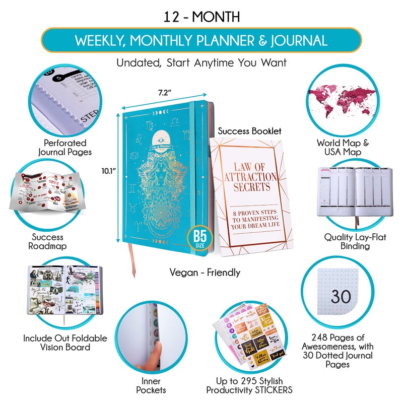 Freedom Mastery Law of Attraction Planner â€“ Undated Hourly, Weekly & Monthly Goal Setting Planner, 12-Month to Increase Productivity | Life & Gratitude Journal, Include Foldable Vision Board, Gift Box & Stickers - Image 2