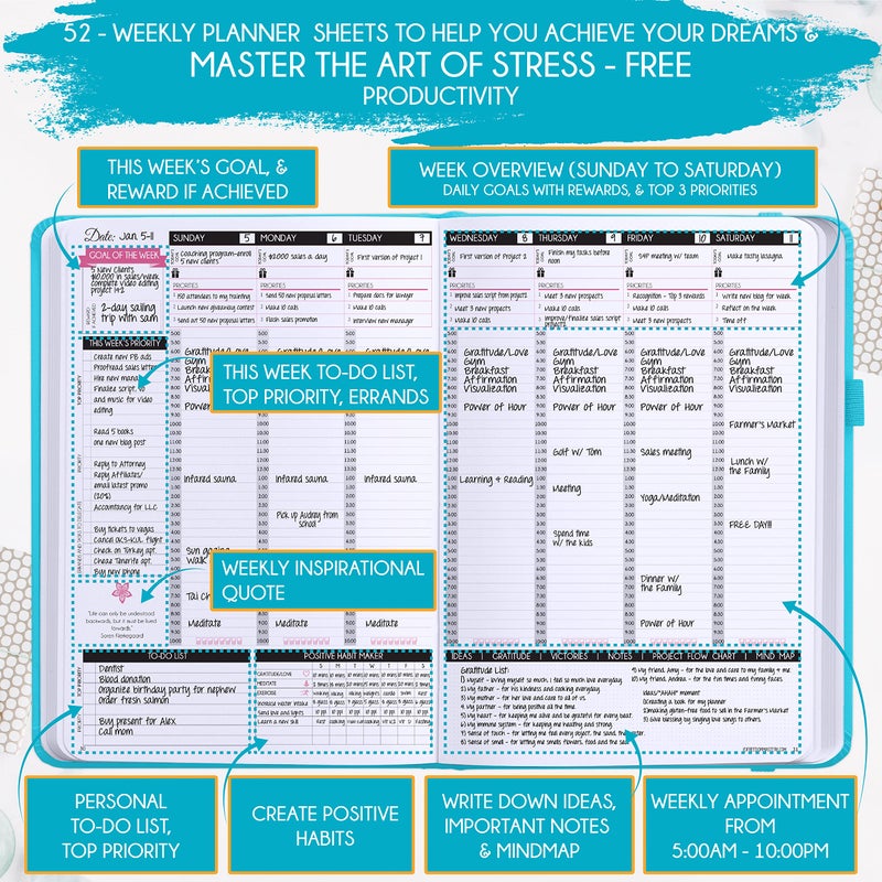 Freedom Mastery Law of Attraction Planner â€“ Undated Hourly, Weekly & Monthly Goal Setting Planner, 12-Month to Increase Productivity | Life & Gratitude Journal, Include Foldable Vision Board, Gift Box & Stickers - Image 4