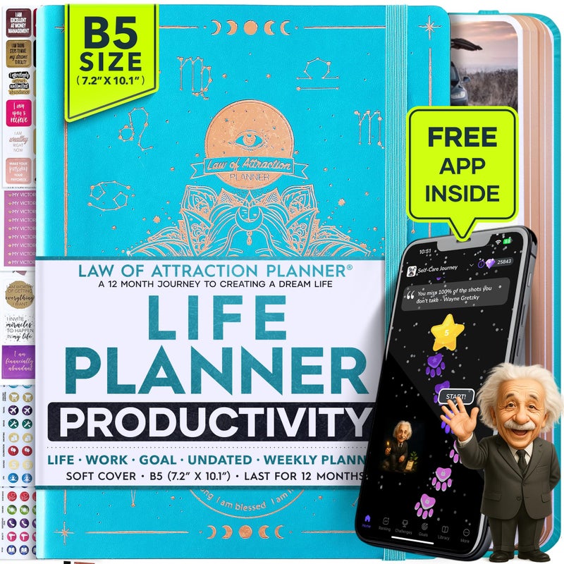 Freedom Mastery Law of Attraction Planner â€“ Undated Hourly, Weekly & Monthly Goal Setting Planner, 12-Month to Increase Productivity | Life & Gratitude Journal, Include Foldable Vision Board, Gift Box & Stickers - Image 1