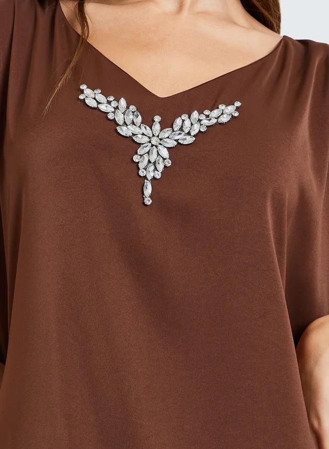Amirah Brown Brown Embellished Loose Kaftan for Women | Best Price UAE