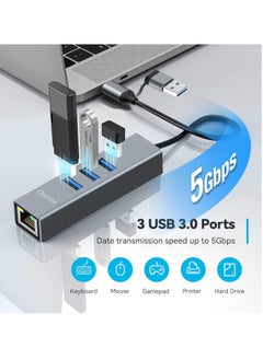 KASTWAVE USB Type-C to Ethernet Adapter, USB LAN Adapter 1000m, USB 3.0 Hub, USB-C to Ethernet Adapter, RJ45 Gigabit Network Adapter, with 3 USB 3.0 Ports for MacBook XPS Surface Pro Linux Chromebook etc  - Image 3