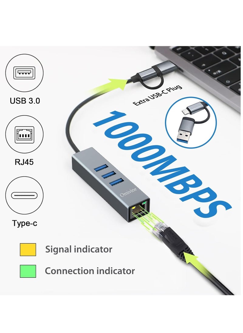 KASTWAVE محول USB من نوع C إلى إيثرنت، محول LAN USB 1000م، محور USB 3.0، محول USB-C إلى إيثرنت، محول شبكة RJ45 جيجابت، مع 3 منافذ USB 3.0 لجهاز MacBook و XPS و Surface Pro و Linux و Chromebook وغيرها  - Image 2