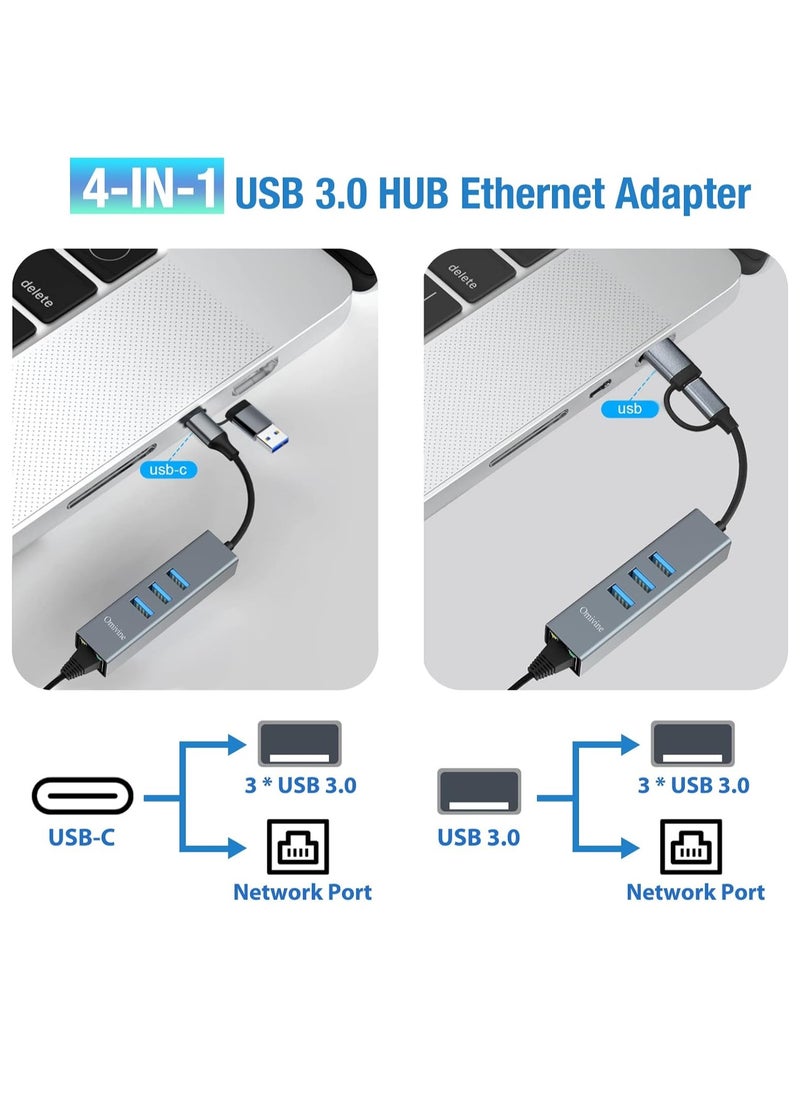 KASTWAVE - USB Type-C to Ethernet Adapter, USB LAN Adapter 1000m, USB 3.0 Hub, USB-C to Ethernet Adapter, RJ45 Gigabit Network Adapter, with 3 USB 3.0 Ports for MacBook XPS Surface Pro Linux Chromebook etc - Image 1