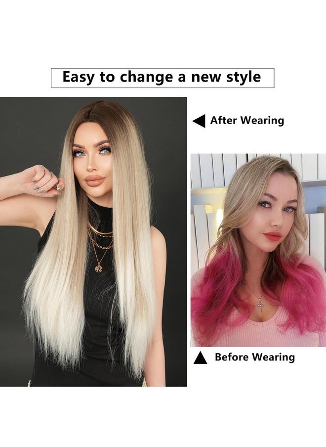 7JHH WIGS - 32In Long Silver Grey Ombre Wigs Natural Heat Resistant Fiber Synthetic Layered Straight Grey White Ombre Wigs With Dark Roots Women Wigs For Holiday Festival Chrismas Daily Party Daily Used - Image 1