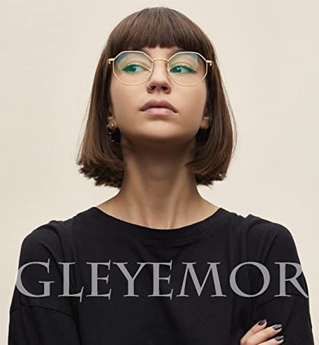 Gleyemor Blue Light Glasses for Women Men Vintage Octagonal Metal Frame Computer Glasses (Gold) - Image 3