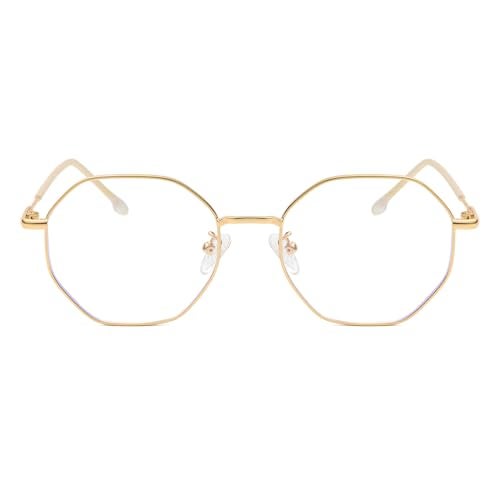 Gleyemor Blue Light Glasses for Women Men Vintage Octagonal Metal Frame Computer Glasses (Gold) - Image 1