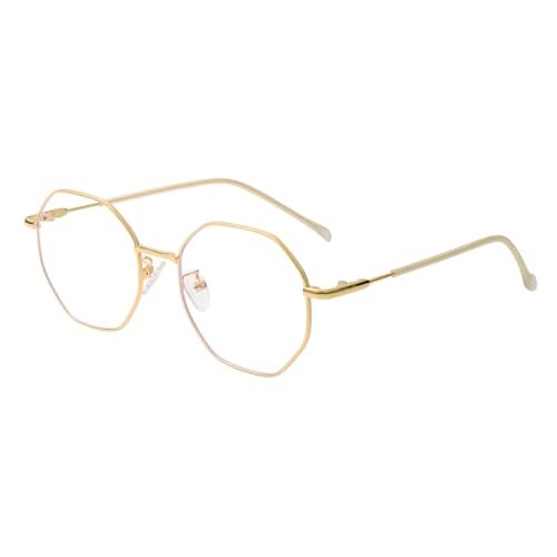 Gleyemor Blue Light Glasses for Women Men Vintage Octagonal Metal Frame Computer Glasses (Gold) - Image 2