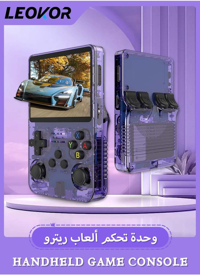 LEOKOR - R36S Handheld Retro Gaming Console,Handheld Game Linux System with 64G TF Card,Support 15000+ Games,3.5-inch Portable Rechargeable Open Source Game Console Emulator (Purple) - Image 1