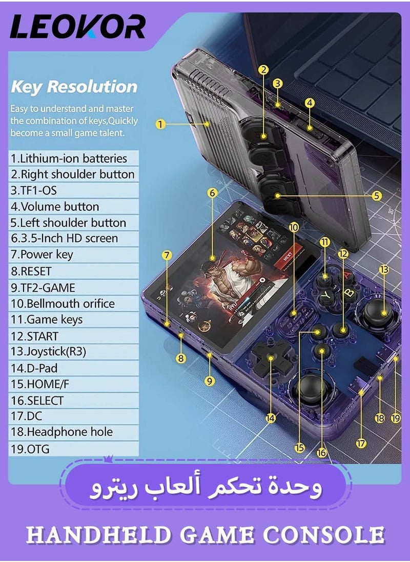 LEOKOR - R36S Handheld Retro Gaming Console,Handheld Game Linux System with 64G TF Card,Support 15000+ Games,3.5-inch Portable Rechargeable Open Source Game Console Emulator (Purple) - Image 1