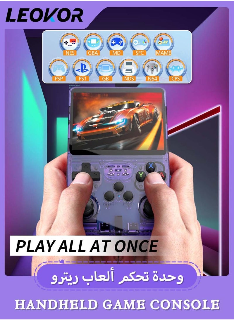 LEOKOR - R36S Handheld Retro Gaming Console,Handheld Game Linux System with 64G TF Card,Support 15000+ Games,3.5-inch Portable Rechargeable Open Source Game Console Emulator (Purple) - Image 1