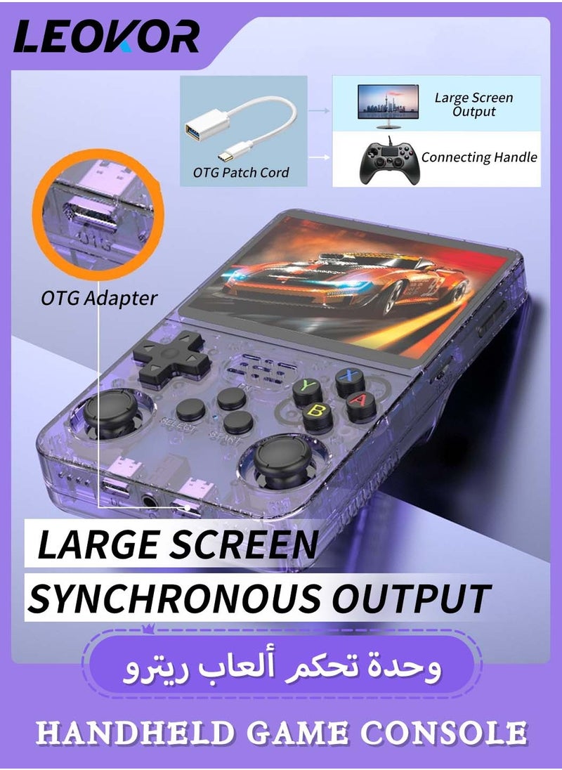 LEOKOR - R36S Handheld Retro Gaming Console,Handheld Game Linux System with 64G TF Card,Support 15000+ Games,3.5-inch Portable Rechargeable Open Source Game Console Emulator (Purple) - Image 1