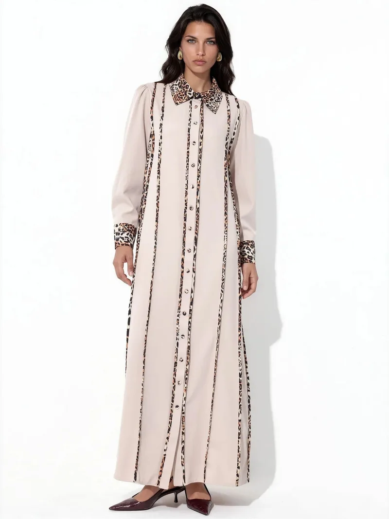جينيفر Leopard Print Maxi Shirt Dress