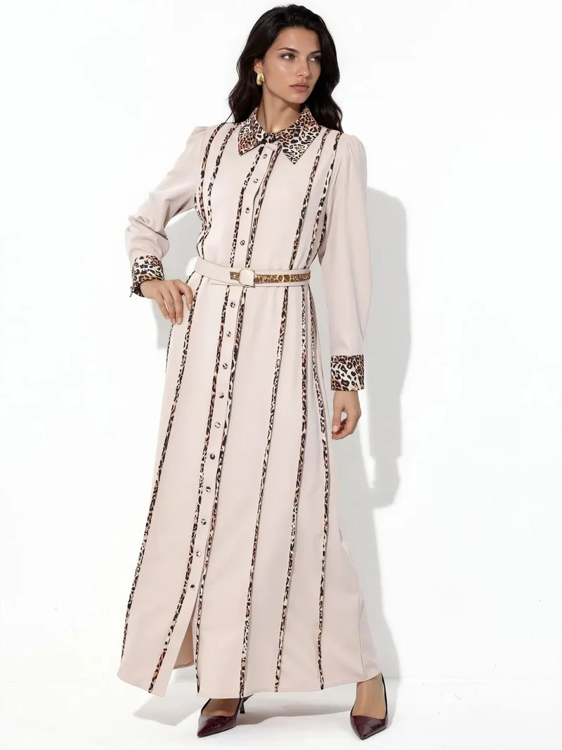 جينيفر Leopard Print Maxi Shirt Dress