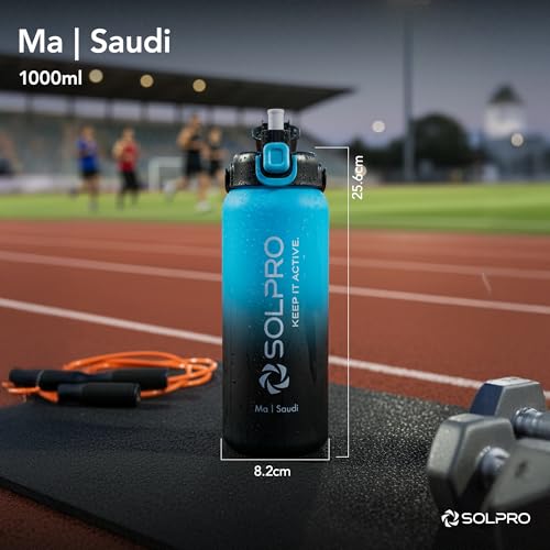 Solpro Ma Saudi Sipper Water Bottle 1000 ml Leakproof BPA Free Sipper Bottle for Kids, Men, Women, Adults for School, Office, College, Travel, Gym, Workout, Outdoor, Camping (Blue/Black) - Image 2