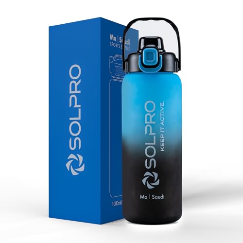 Solpro Ma Saudi Sipper Water Bottle 1000 ml Leakproof BPA Free Sipper Bottle for Kids, Men, Women, Adults for School, Office, College, Travel, Gym, Workout, Outdoor, Camping (Blue/Black) - Image 1