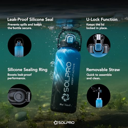 Solpro Ma Saudi Sipper Water Bottle 1000 ml Leakproof BPA Free Sipper Bottle for Kids, Men, Women, Adults for School, Office, College, Travel, Gym, Workout, Outdoor, Camping (Blue/Black) - Image 3