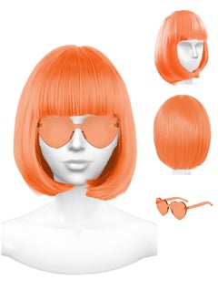 Excefore Featured Wigs with Party Sunglasses, Makeup Party Kit, Color Bob Wig, Cosplay Wigs and Party Wigs, Party Wigs Decorations Favors (Orange)  - Image 1