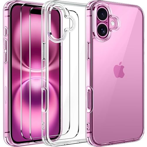 ivoler 3-in-1 Clear Case Designed for iPhone 16 6.1" 2024 with 2 Pack Tempered Glass Screen Protector Military Shockproof Protective Hard Back Slim Phone Cover- Clear - Image 1
