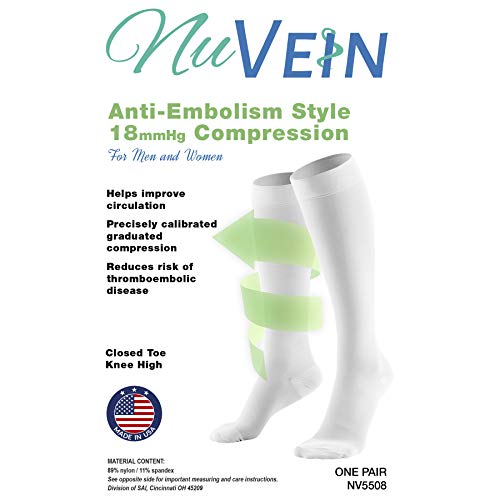 NuVein Surgical Stockings, 18 mmHg Recovery Support for Embolism Risk, Medical Unisex Fit, Knee High, Closed Toe, White, 2X-Large - Image 3