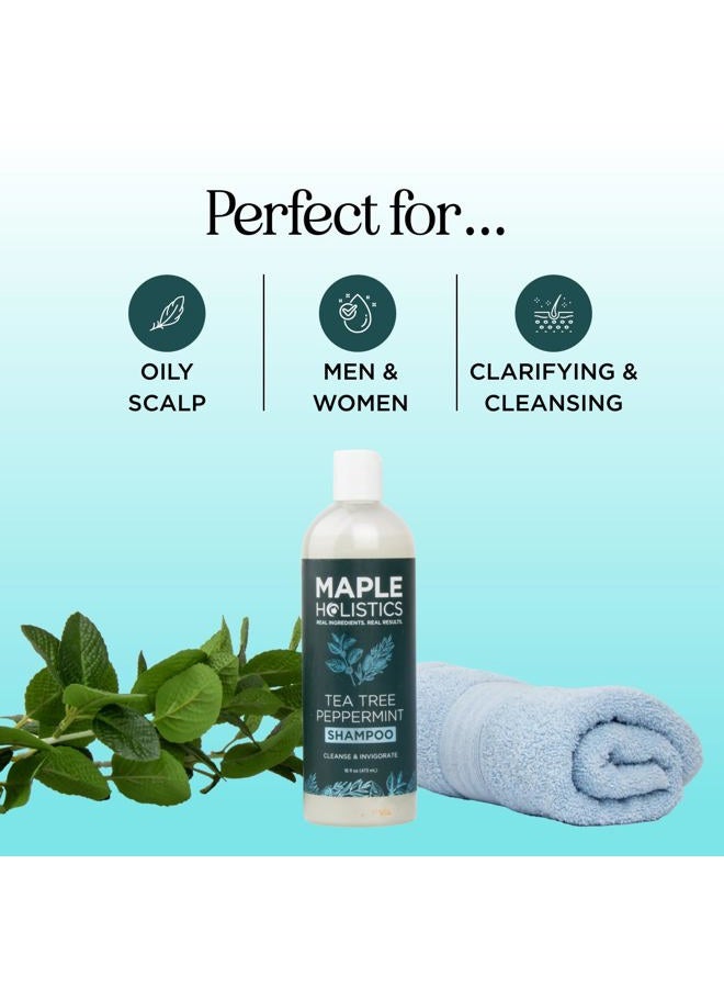Maple Holistics Rosemary Tea Tree Mint Shampoo - Clarifying Shampoo for Build Up and Flakes with Peppermint Oil and Tea Tree Essential Oil for Dry Scalp Treatment - Deep Cleansing Peppermint Tea Tree (16oz) - Image 2