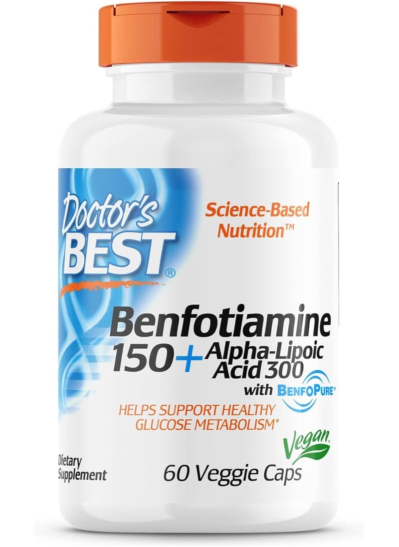 Doctor's BEST Benfotiamine 150 + Alphalipoic Acid 300 Dietary Supplement 60 Veggie Caps  - Image 1