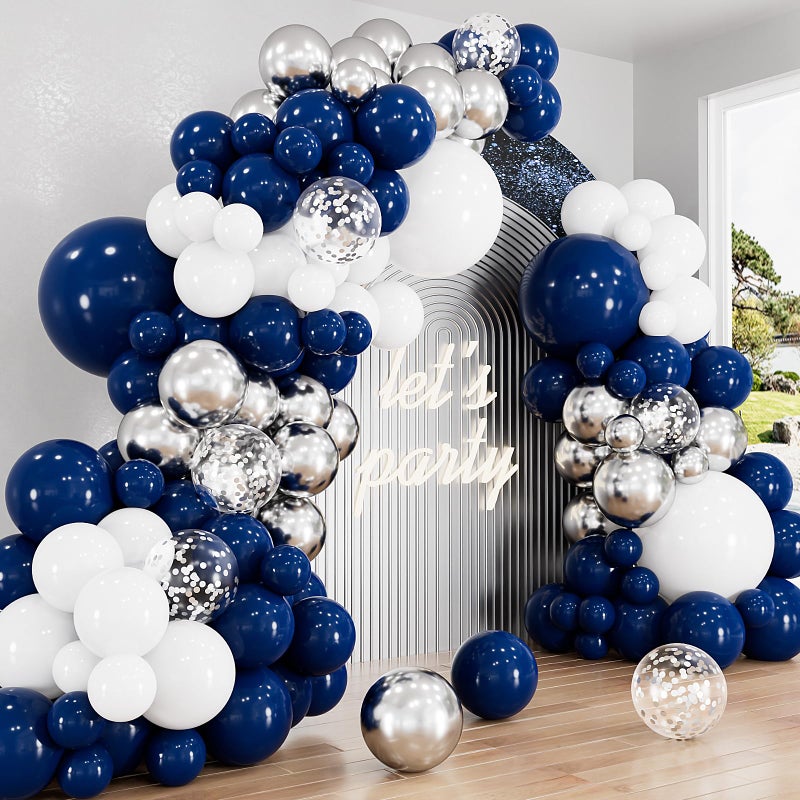 Haolongfa Navy Blue and Silver Balloons Garland Arch Kit134 Pcs Graduation Balloons White Navy Blue and Silver Balloons with Confetti Latex Balloons for Graduation Birthday Baby Shower Wedding Decorations - Image 2
