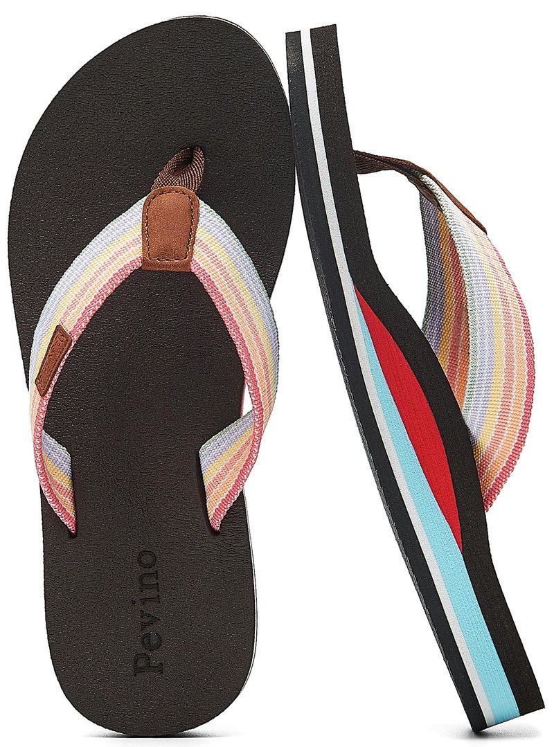 Pevino Women's Orthotic Flip Flops with Soft Waterproof Platform and Anti-Slip Sole,Casual Thong Sandals for Women,Comfortable Beach Sandals with Arch Support for Girl Ladies Brown Size 10 - Image 3