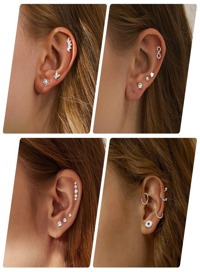 YADOCA Hypoallergenic Conch Piercing Jewelry 16G Helix Tragus Daith Piercing Jewelry Conch Earring Cartilage Earrings for Women Men CZ Stud Hoop Earring 316L Stainless Steel Silver-tone 26 Pcs - Image 3