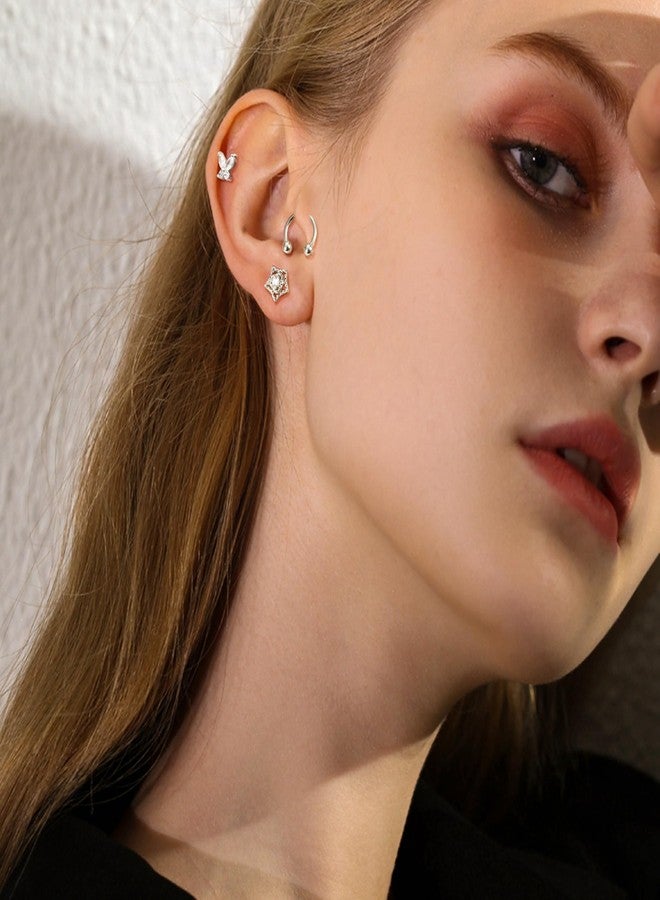 YADOCA Hypoallergenic Conch Piercing Jewelry 16G Helix Tragus Daith Piercing Jewelry Conch Earring Cartilage Earrings for Women Men CZ Stud Hoop Earring 316L Stainless Steel Silver-tone 26 Pcs - Image 4