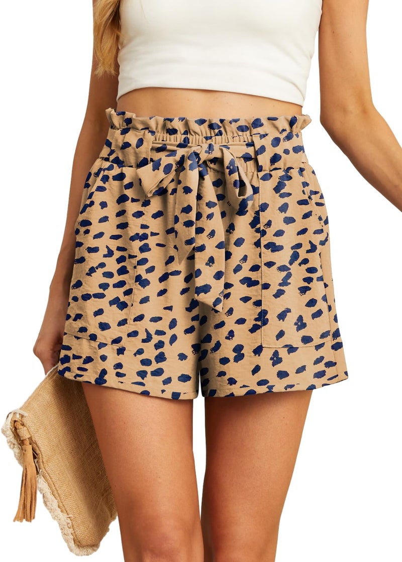 IWOLLENCE Womens Shorts with Pockets Summer Casual Shorts for Women Waist Casual Lightweight Adjustable Tie Knot Loose LD Apricot Large - Image 1