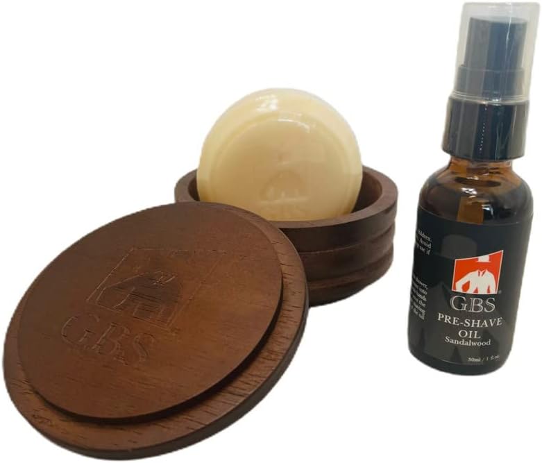 G.B.S GBS Dark Wood Shaving Soap Bowl Cup with Lid Cover Natural Shaving Soap And Sandalwood PreShave Oil