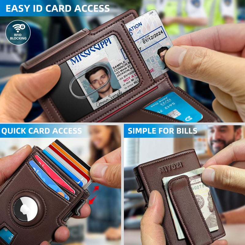 miyozi Airtag Wallet for Men,with Money Clip 10 Cards Metal Case Smart Slim Pop Up Credit Card Holder Flip with Magnetic Closure RFID Blocking wallet with Gift Box - Image 5