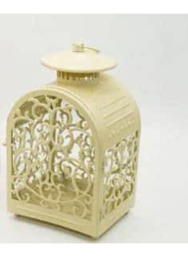 Turkish Style Metal Lantern With Inner Candle Holder - Beige