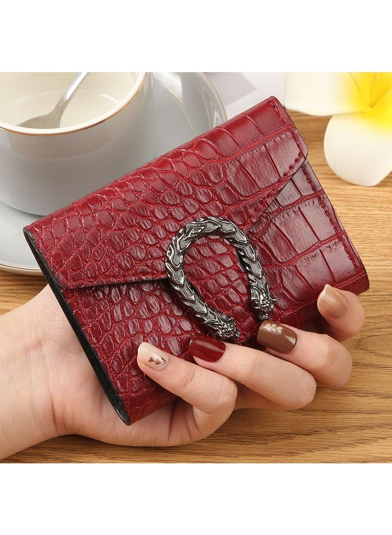 Crocodile print wallet,women's short wallet,red  - Image 1