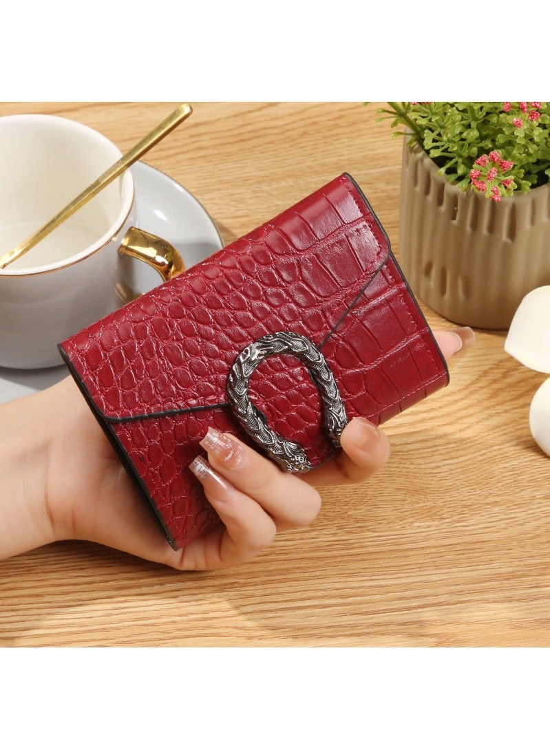 Crocodile print wallet,women's short wallet,red  - Image 2